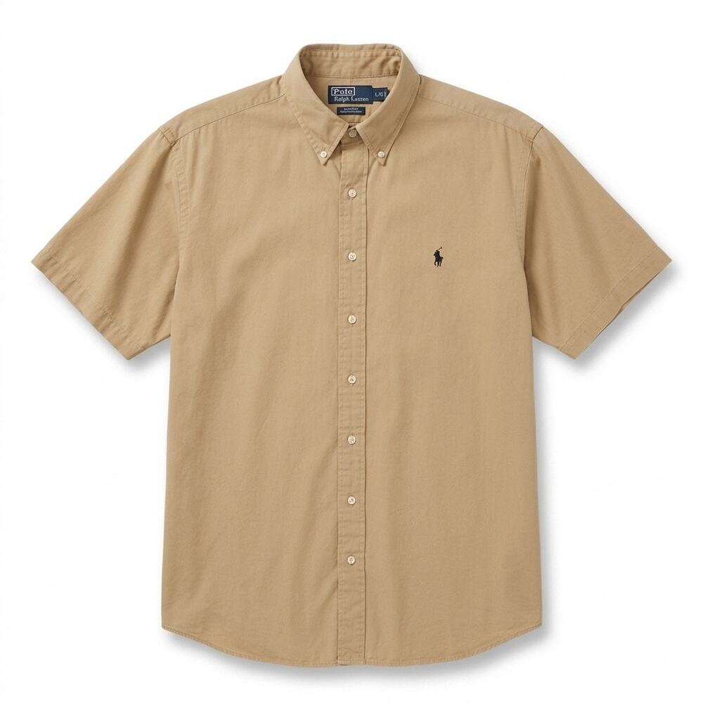 Ralph Lauren Vintage Silk Blend Shirt Tan Brown Short Sleeve Mens 2XB 2X Big